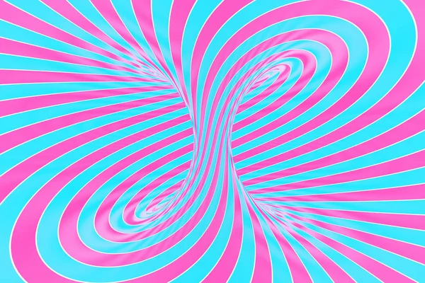 Konfekcji uroczysty różowy i niebieski spiralny tunel. Pasiasty lizak skręconych złudzenie optyczne. Streszczenie tło. renderowania 3D. — Zdjęcie stockowe