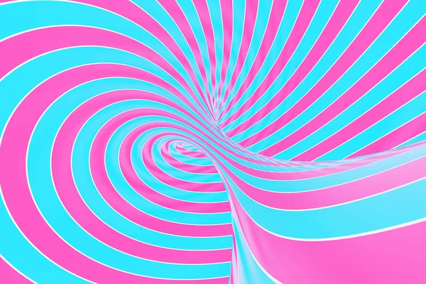 Confection festive pink and blue spiral tunnel. Striped twisted lollipop optical illusion. Abstract background. 3D render. — Stock Photo, Image