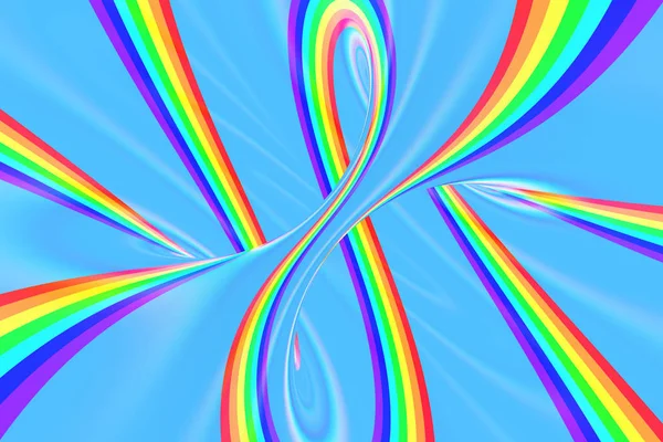 Rainbow in sky bright spiral tunnel. Striped twisted summer optical illusion. Abstract background. 3D render.