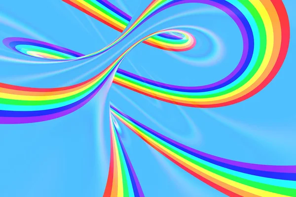 Arco iris en el cielo túnel espiral brillante. Ilusión óptica de verano retorcida a rayas. Fondo abstracto. Renderizado 3D . — Foto de Stock