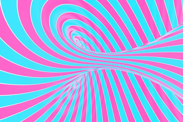 Confectie feestelijke roze en blauwe spiral tunnel. Gestreepte gedraaide lollipop optische illusie. Abstracte achtergrond. 3D render. — Stockfoto