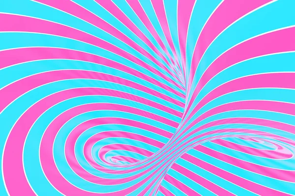 Confeção festiva rosa e azul túnel espiral. Ilusão óptica pirulito listrado torcido. Fundo abstrato. Renderização 3D . — Fotografia de Stock