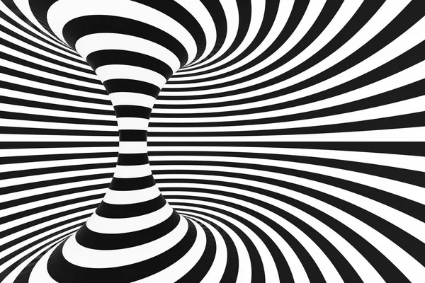 Μαύρο και άσπρο σήραγγα σπείρα. Ριγέ στριμμένα υπνωτικό οπτική ψευδαίσθηση. Αφηρημένα φόντο. 3D καθιστούν. — Φωτογραφία Αρχείου