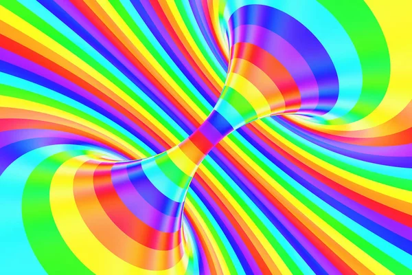 彩虹滑稽螺旋隧道。条纹扭曲欢快的光学错觉。抽象背景。3d 渲染. — 图库照片