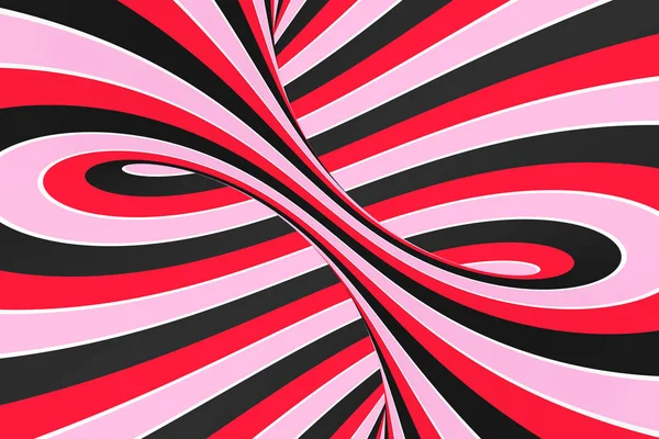 Festival pembe, kırmızı veya siyah sarmal tünel. Çizgili bükülmüş lolipop optik yanılsama. Arka plan. 3D render.