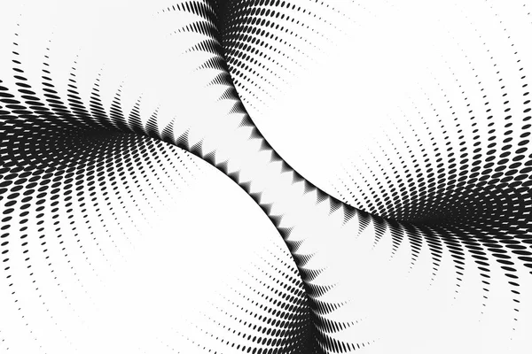 Чорно-білий пунктирний спіральний тунель. Смугаста перекручена плямиста оптична ілюзія. Абстрактний напівтоновий фон. 3D візуалізація . — стокове фото