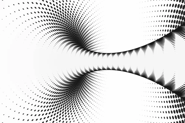 黒と白点線スパイラル トンネル。ストライプ ツイスト斑点のある光学錯覚。ハーフトーンの背景を抽象化します。3 d のレンダリング. — ストック写真