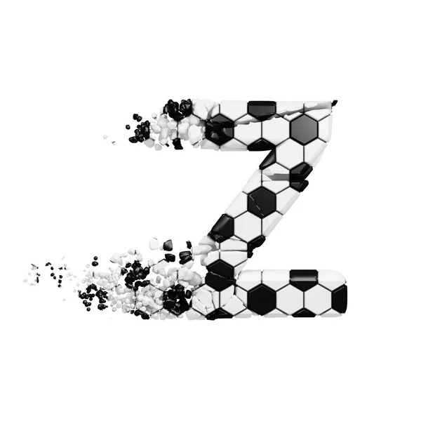 打破粉碎字母 z 粉碎足球字体由足球纹理。3d 渲染在白色背景下被隔离. — 图库照片