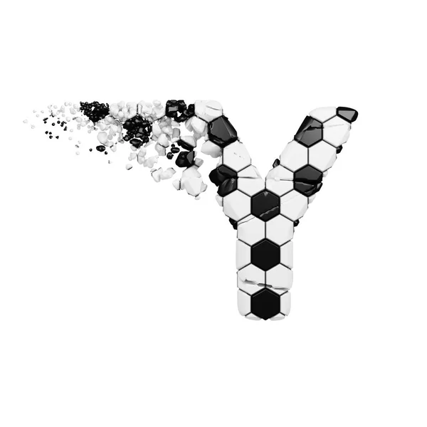 Zerbrochene Buchstaben des Alphabets y. zerquetschte Fußballschrift aus Fußballtextur. 3D-Darstellung isoliert auf weißem Hintergrund. — Stockfoto