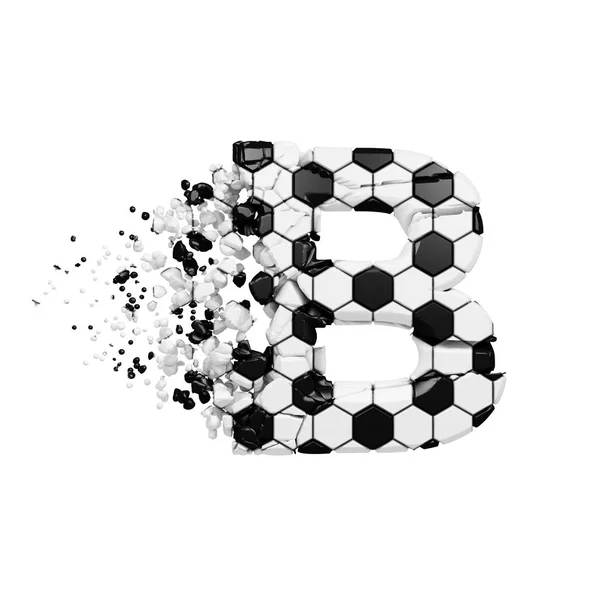 Letra fracturada del alfabeto B. Triturado fuente de fútbol hecha de textura de fútbol. Representación 3D aislada sobre fondo blanco . —  Fotos de Stock