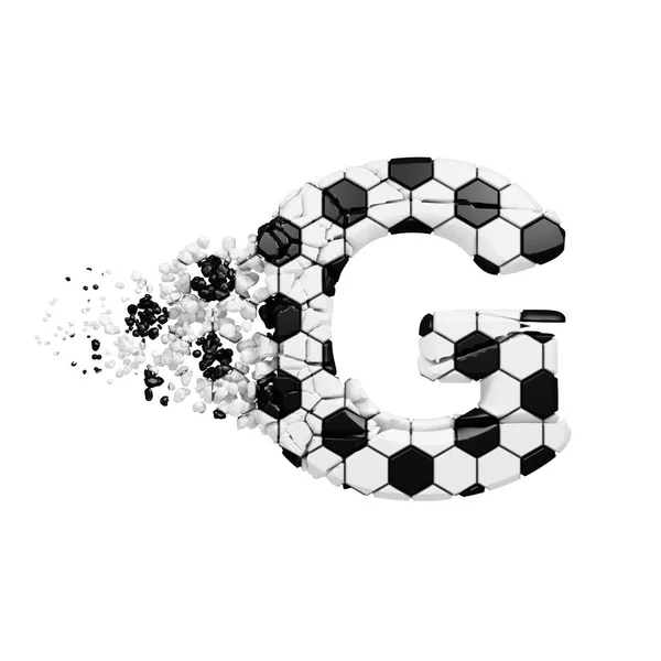 Złamane literą alfabetu shattered G. Crushed piłka nożna czcionki z piłki nożnej tekstury. 3D renderowania na białym tle. — Zdjęcie stockowe