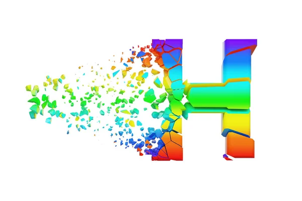 Alfabeto iridiscente roto roto letra H mayúscula. Tipo de letra aplastado arco iris. Representación 3D aislada sobre fondo blanco . — Foto de Stock