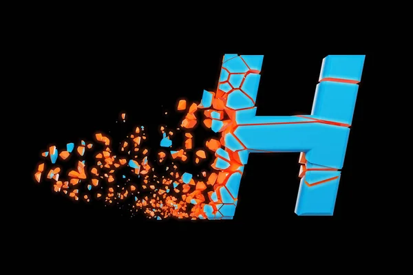 Tört összetört gyorsan sportosak ábécé levél H nagybetűs. Zúzott gyors versenyautó betűtípus. 3D render elszigetelt fekete háttér. — Stock Fotó