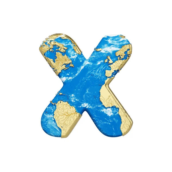 世界地球世界アルファベット大文字の X。Nasa マップでグローバル世界的なフォント。白い背景に分離された 3 d のレンダリング. — ストック写真