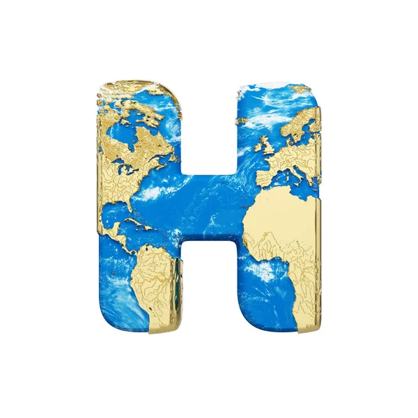 Świat ziemi glob literą alfabetu H wielkie litery. Globalnego czcionki na całym świecie z Nasa mapę. 3D renderowania na białym tle. — Zdjęcie stockowe