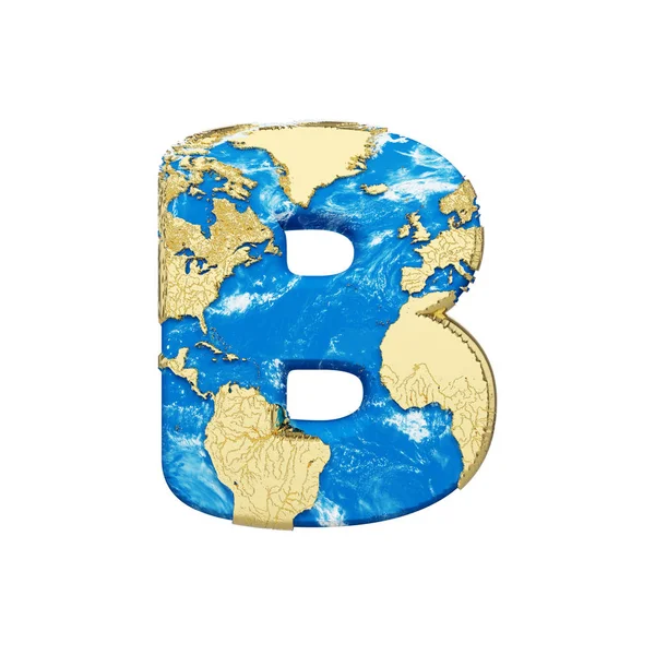 世界地球地球仪字母 B 大写。全球通用字体与 Nasa 地图。3d 渲染在白色背景下被隔离. — 图库照片