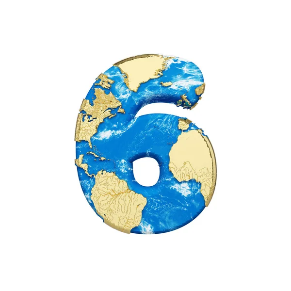 세계 지구 지구 알파벳 번호 6 Nasa 지도 함께 글로벌 전세계 폰트입니다. 흰색 배경에 고립 된 3 차원 렌더링. — 스톡 사진