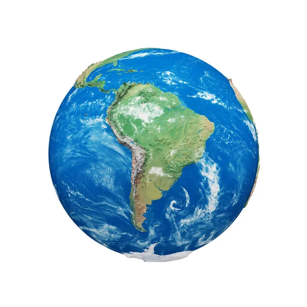 Planet earth globe isolated on white background. Blue and green realistic world. Earth day celebration. — Stock Photo, Image