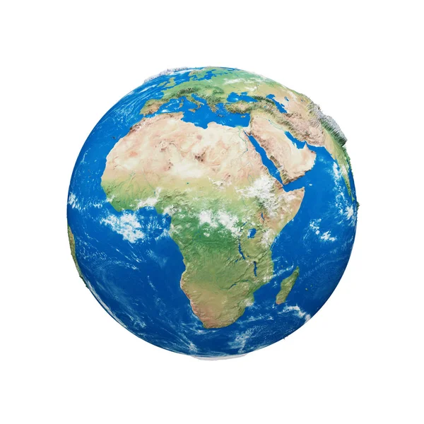 Planet earth globe isolated on white background. Blue and green realistic world. Earth day celebration. — Stock Photo, Image