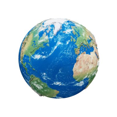 Planet earth dünya beyaz arka plan üzerinde izole. Mavi ve yeşil gerçekçi dünya. Dünya Günü kutlama.