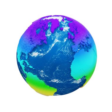 Planet earth dünya beyaz arka plan üzerinde izole. Gökkuşağı kıta ve mavi okyanus. Dünya Günü kutlama.