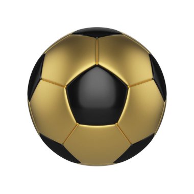 Beyaz arka plan üzerinde izole futbol topu. Siyah ve altın futbol topu.