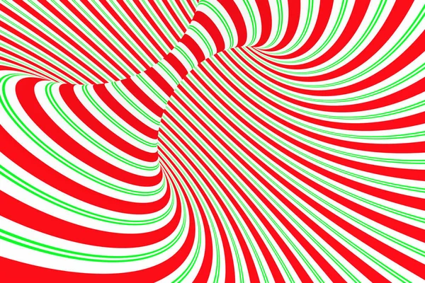 Vánoční sváteční červená a zelená spirála tunel. Prokládané zkroucené vánoční optický klam. Hypnotické pozadí. 3D vykreslení obrázku. — Stock fotografie