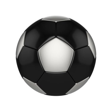 Beyaz arka plan üzerinde izole futbol topu. Siyah ve gümüş futbol topu.