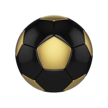 Beyaz arka plan üzerinde izole futbol topu. Siyah ve altın futbol topu.