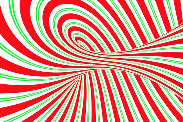 Natal festivo túnel espiral vermelho e verde. Ilusão óptica de xmas retorcidos listrados. Fundo hipnótico. ilustração renderização 3D . — Fotografia de Stock