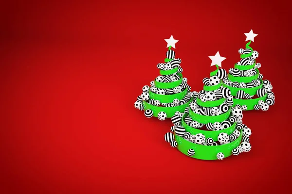 Árbol de Navidad espiral festivo abstracto hecho de cinta verde con bolas de Navidad punteadas y rayas. ilustración de renderizado 3d . —  Fotos de Stock