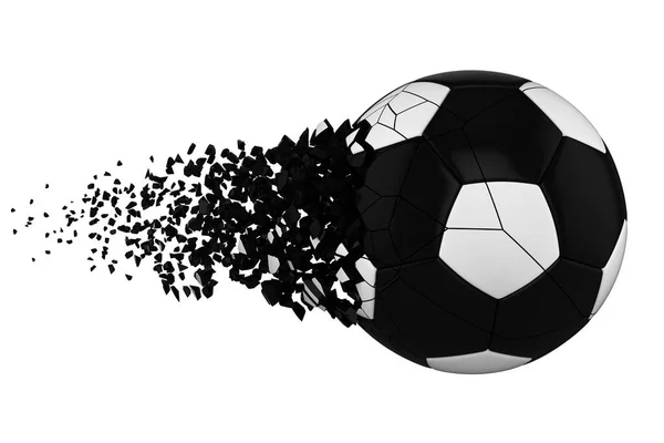 Schiantato pallone da calcio rotto isolato su sfondo bianco. Pallone da calcio frantumato bianco e nero . — Foto Stock