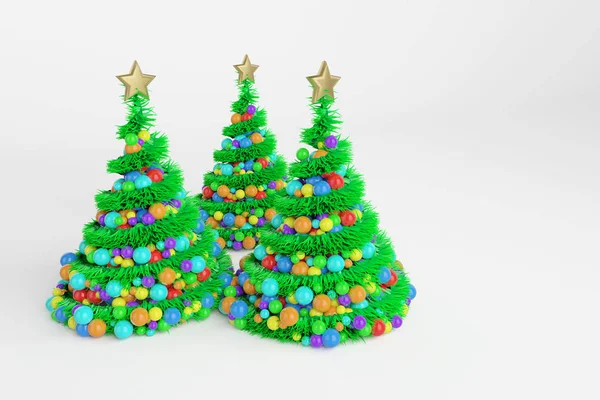 Künstliche Weihnachtsbäume 3D farbige Illustration — Stockfoto