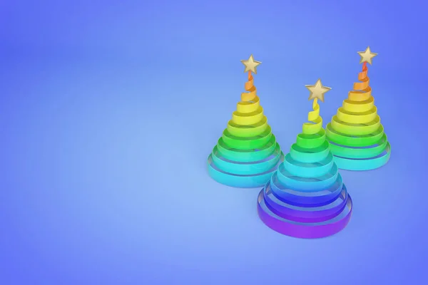 Arco iris espiral árboles de Navidad 3d ilustración de color —  Fotos de Stock