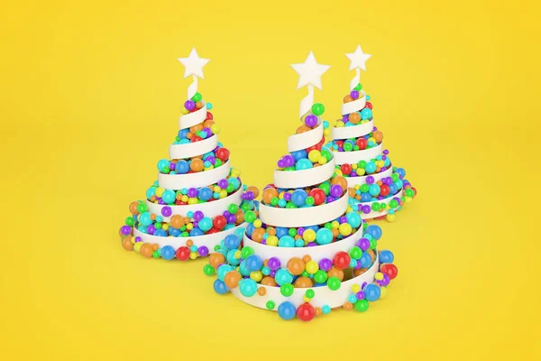 Espiral de plástico árvores de Natal ilustração cor 3d — Fotografia de Stock