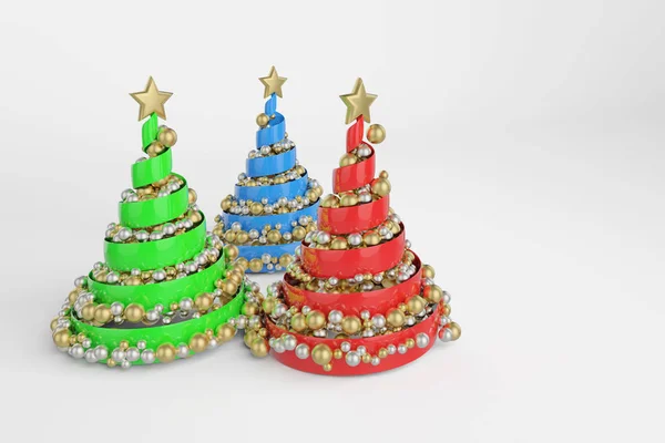 Espiral árvores de Natal ilustração cor 3d — Fotografia de Stock