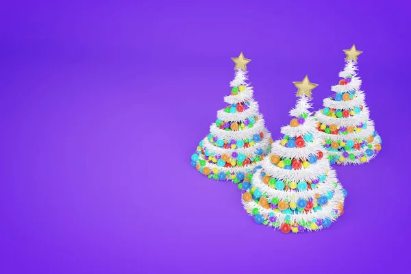 Künstliche Weihnachtsbäume 3D farbige Illustration — Stockfoto