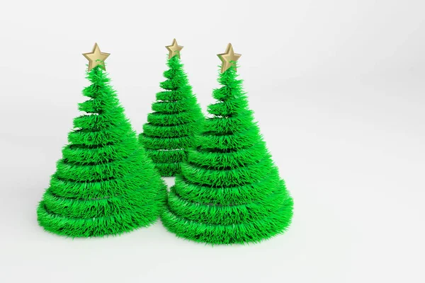 Künstliche Weihnachtsbäume 3D farbige Illustration — Stockfoto