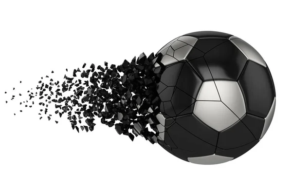 Distruggente pallone da calcio 3D realistico raster illustrazione. Pallone da calcio con effetto esplosione. Elemento di design isolato . — Foto Stock
