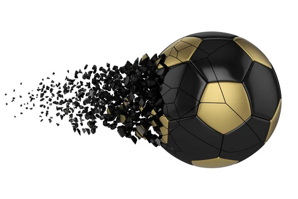 Distruggente pallone da calcio 3D realistico raster illustrazione. Pallone da calcio con effetto esplosione. Elemento di design isolato . — Foto Stock