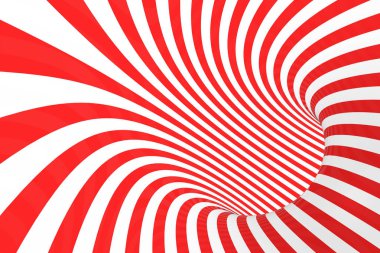 Girdap optik 3d yanılsama raster resim. Kırmızı ve beyaz spiral çizgili kontrast. Geometrik torus görüntü çizgilerle, döngüler.