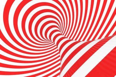 Girdap optik 3d yanılsama raster resim. Kırmızı ve beyaz spiral çizgili kontrast. Geometrik torus görüntü çizgilerle, döngüler.