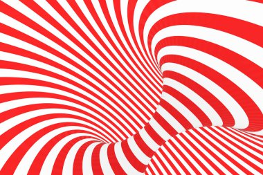 Girdap optik 3d yanılsama raster resim. Kırmızı ve beyaz spiral çizgili kontrast. Geometrik torus görüntü çizgilerle, döngüler.