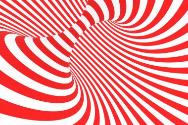 Girdap optik 3d yanılsama raster resim. Kırmızı ve beyaz spiral çizgili kontrast. Geometrik torus görüntü çizgilerle, döngüler.
