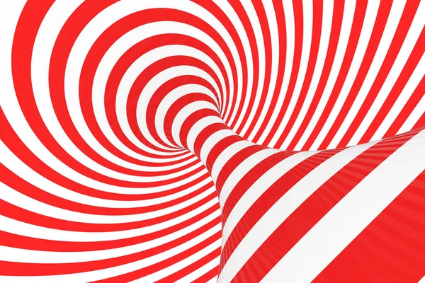 Giro óptico 3D ilusión raster ilustración. Rayas espirales rojas y blancas en contraste. Imagen geométrica del toro con líneas, bucles . — Foto de Stock