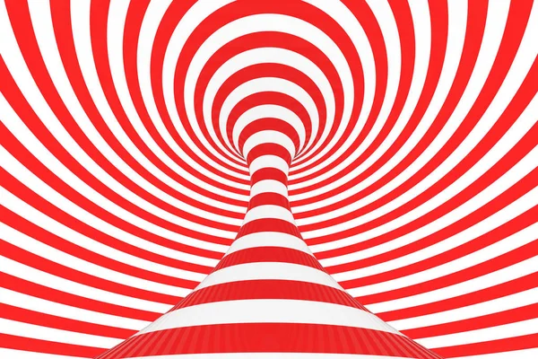 Swirl optical 3D illusion raster illustration. Contrast red and white spiral stripes. Geometric torus image with lines, loops. — Stock Photo, Image