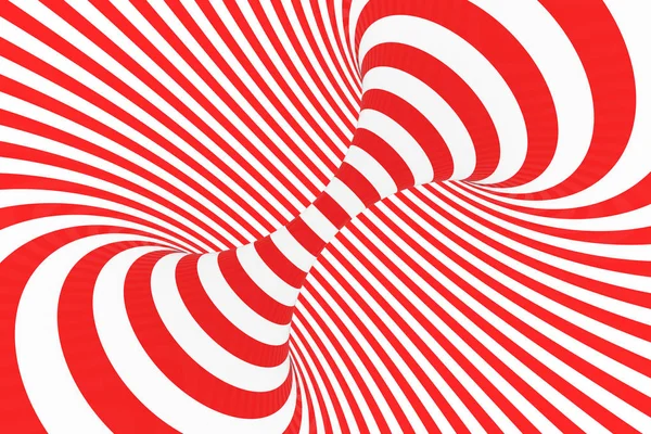 Virvel optisk 3d illusion raster illustration. Kontrast spiral röda och vita ränder. Geometriska torus bild med linjer, slingor. — Stockfoto