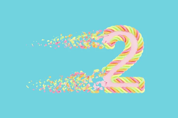 Omskakande nummer 2 3d realistiska raster illustration. Alfabetet nummer med marshmallow konsistens. Isolerade designelement. — Stockfoto