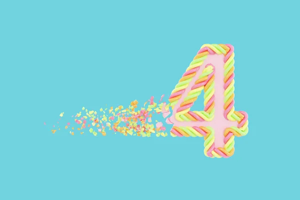 Θραύση αριθμός 4 3d ρεαλιστική raster εικόνα. Αλφάβητο αριθμός με marshmallow υφή. Απομονωμένη σχεδιαστικό στοιχείο. — Φωτογραφία Αρχείου