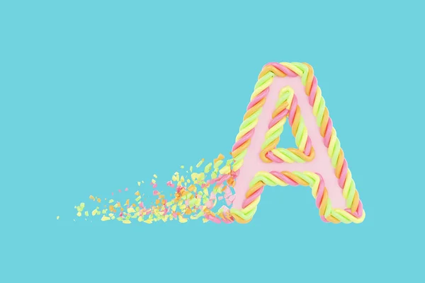 Shattering letter A 3D realistic raster illustration. Alphabet letter with marshmallow texture. Isolated design element. — 图库照片